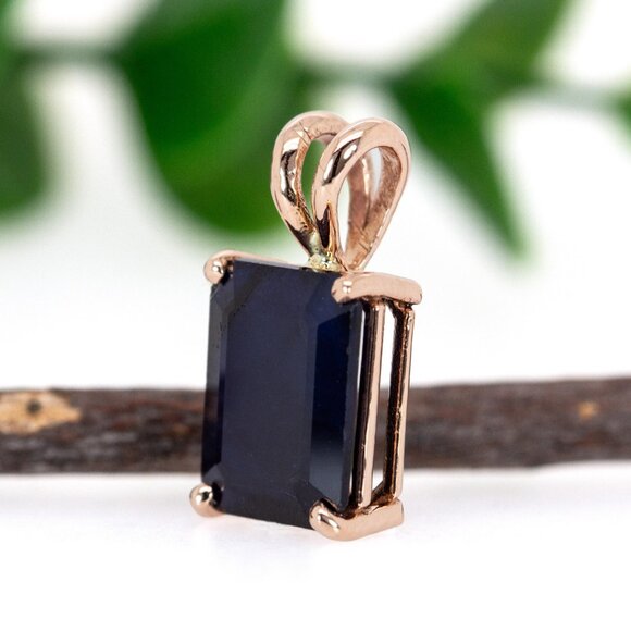 Midnight Blue Sapphire Pendant in 14K Solid Gold | Solitaire Pendant - Picture 5 of 8